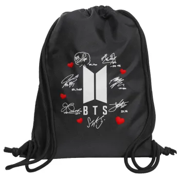 BTS signs, Backpack pouch GYMBAG Black, with pocket (40x48cm) & thick cords