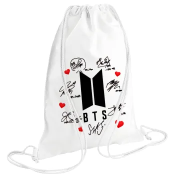 BTS signs, Τσάντα πλάτης πουγκί GYMBAG λευκή (28x40cm)