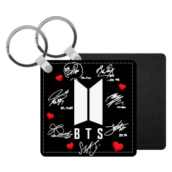 BTS signs, Μπρελόκ Δερματίνη, τετράγωνο ΜΑΥΡΟ (5x5cm)