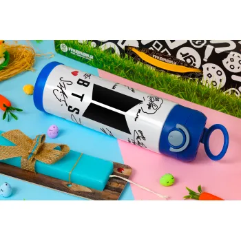 BTS signs, Easter candle, Childrens hot water bottle, stainless steel, with safety straw, BLUE (500ml)