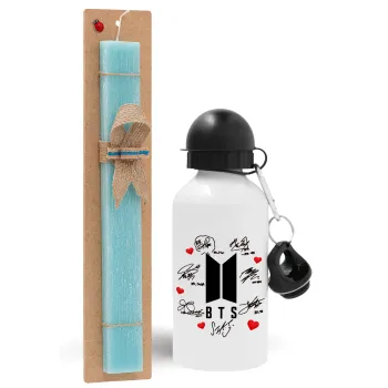 BTS signs, Easter Set, metallic aluminum water bottle (500ml) & scented flat candle (30cm) (TURQUOISE)