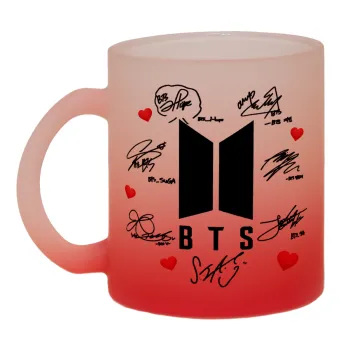 BTS signs, Κούπα γυάλινη δίχρωμη με βάση το κόκκινο ματ, 330ml