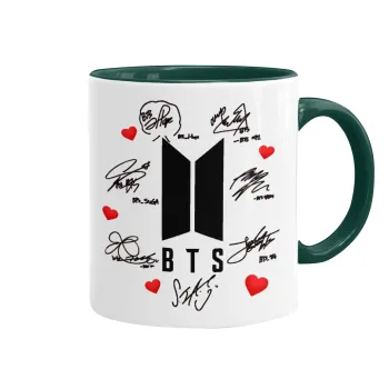 BTS signs, Κούπα χρωματιστή πράσινη, κεραμική, 330ml