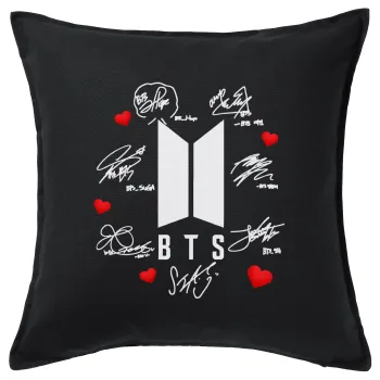BTS signs, Μαξιλάρι καναπέ Μαύρο 100% βαμβάκι, περιέχεται το γέμισμα (50x50cm)