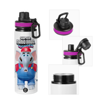Super mario wonder, Metallic water bottle with safety lid, 850ml aluminum