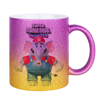 Super mario wonder, Κούπα Χρυσή/Ροζ Glitter, κεραμική, 330ml