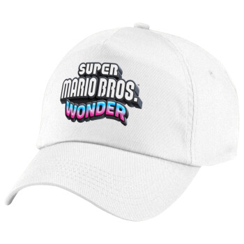 Super mario wonder, Καπέλο παιδικό Baseball, 100% Βαμβακερό Twill, Λευκό (ΒΑΜΒΑΚΕΡΟ, ΠΑΙΔΙΚΟ, UNISEX, ONE SIZE)