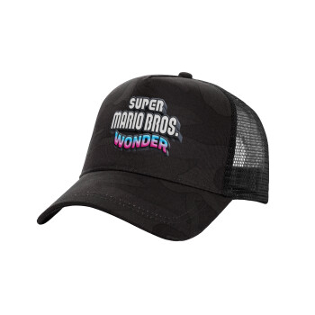 Super mario wonder, Adult Structured Trucker Hat, with Mesh, Dark Army (100% COTTON, ADULT, UNISEX, ONE SIZE)