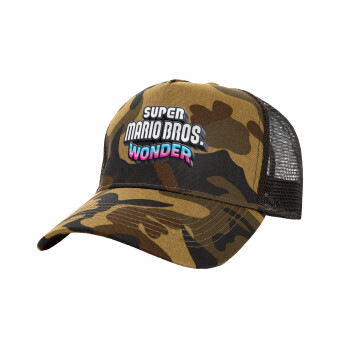 Super mario wonder, Adult Structured Trucker Hat, with Mesh, (Camouflage) Army (100% COTTON, ADULT, UNISEX, ONE SIZE)