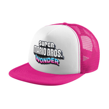 Super mario wonder, Adult Soft Trucker Hat with Pink/White Mesh (POLYESTER, ADULT, UNISEX, ONE SIZE)