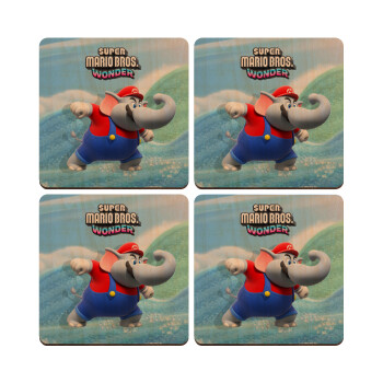 Super mario wonder, ΣΕΤ x4 Σουβέρ ξύλινα τετράγωνα plywood (9cm)