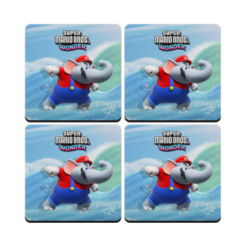 Super mario wonder, ΣΕΤ 4 Σουβέρ ξύλινα τετράγωνα (9cm)