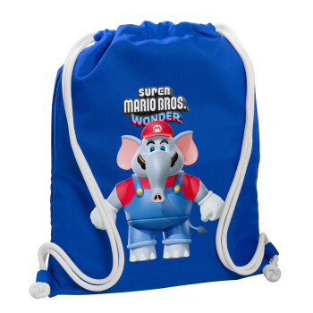 Super mario and Friends, Τσάντα πλάτης πουγκί GYMBAG Μπλε, με τσέπη (40x48cm) & χονδρά κορδόνια