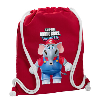 Super mario and Friends, Τσάντα πλάτης πουγκί GYMBAG Κόκκινη, με τσέπη (40x48cm) & χονδρά κορδόνια