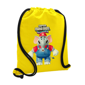 Super mario and Friends, Τσάντα πλάτης πουγκί GYMBAG Κίτρινη, με τσέπη (40x48cm) & χονδρά κορδόνια