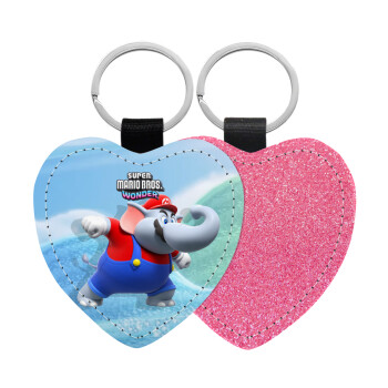 Super mario wonder, Μπρελόκ PU δερμάτινο glitter καρδιά ΡΟΖ