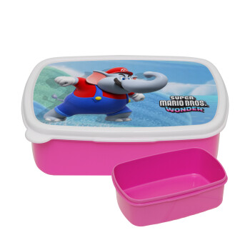 Super mario wonder, ΡΟΖ παιδικό δοχείο φαγητού (lunchbox) πλαστικό (BPA-FREE) Lunch Βox M18 x Π13 x Υ6cm