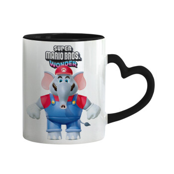 Super mario wonder, Κούπα καρδιά χερούλι μαύρη, κεραμική, 330ml