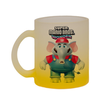 Super mario wonder, Κούπα γυάλινη δίχρωμη με βάση το κίτρινο ματ, 330ml