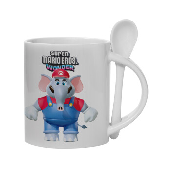 Super mario and Friends, Ceramic coffee mug with Spoon, 330ml (1pcs)