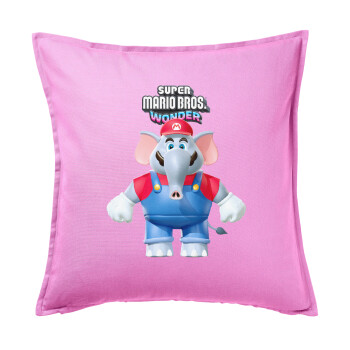 Super mario wonder, Μαξιλάρι καναπέ ΡΟΖ 100% βαμβάκι, περιέχεται το γέμισμα (50x50cm)