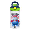 Children's hot water bottle, stainless steel, with safety straw, green, blue (350ml)