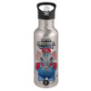 Water bottle Silver with straw, stainless steel 600ml
