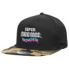 Adult Flat Snapback Hat Black/Camouflage, (100% COTTON TWILL, ADULT, UNISEX, ONE SIZE)