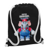 Backpack pouch GYMBAG Black, with pocket (40x48cm) & thick white cords