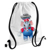 Backpack pouch GYMBAG white, with pocket (40x48cm) & thick cords