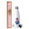 Easter Set, metallic stainless steel water bottle (750ml) & scented flat Easter candle (30cm) (PINK)