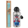 Easter Set, metallic silver aluminum water bottle (500ml) & scented flat Easter candle (30cm) (TURQUOISE)