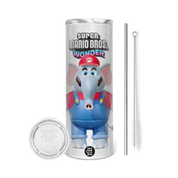 Super mario and Friends, Eco friendly stainless steel tumbler 600ml, with metal straw & cleaning brush