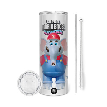 Super mario wonder, Tumbler stainless steel 600ml, with metal straw & cleaning brush