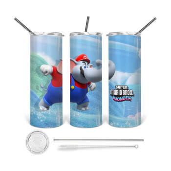 Super mario and Friends, 360 Eco friendly stainless steel tumbler 600ml, with metal straw & cleaning brush