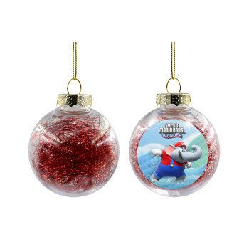 Super mario and Friends, Χριστουγεννιάτικη μπάλα δένδρου διάφανη με κόκκινο γέμισμα 8cm