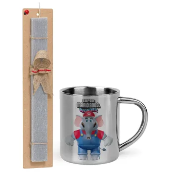 Super mario wonder, Easter Set, metallic thermal cup (300ml) & Easter aromatic flat candle (30cm) (GRAY)