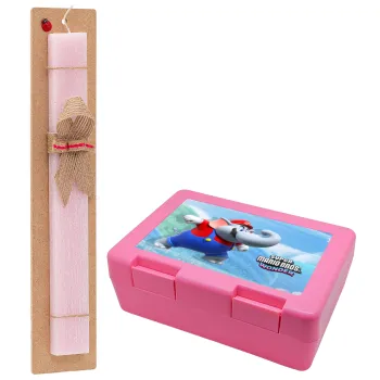 Super mario wonder, Easter Set, children's snack container PINK & scented flat Easter candle (30cm) (PINK)