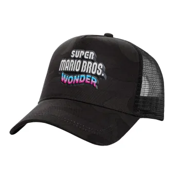 Super mario wonder, Adult Structured Trucker Hat, with Mesh, Dark Army (100% COTTON, ADULT, UNISEX, ONE SIZE)