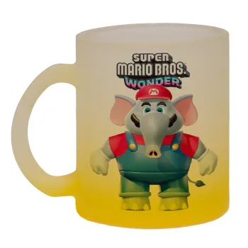 Super mario wonder, Κούπα γυάλινη δίχρωμη με βάση το κίτρινο ματ, 330ml