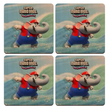 Super mario wonder, ΣΕΤ x4 Σουβέρ ξύλινα τετράγωνα plywood (9cm)