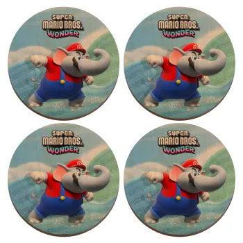 Super mario wonder, ΣΕΤ x4 Σουβέρ ξύλινα στρογγυλά plywood (9cm)