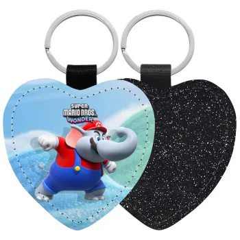 Super mario wonder, Μπρελόκ PU δερμάτινο glitter καρδιά ΜΑΥΡΟ
