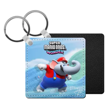 Super mario wonder, Μπρελόκ Δερματίνη, τετράγωνο ΜΑΥΡΟ (5x5cm)