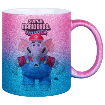 Super mario wonder, Κούπα Χρυσή/Μπλε Glitter, κεραμική, 330ml
