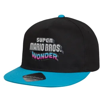Super mario wonder, Καπέλο παιδικό Flat Snapback, Μαύρο/Μπλε (100% ΒΑΜΒΑΚΕΡΟ, ΠΑΙΔΙΚΟ, UNISEX, ONE SIZE)