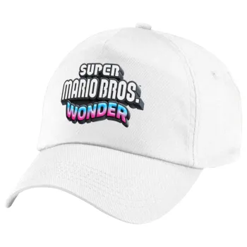 Super mario wonder, Πεντάφυλλο καπέλο Λευκό, 100% Βαμβακερό (Twill), με ρύθμιση, unisex