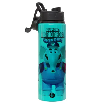 Super mario wonder, Μεταλλικό παγούρι νερού με καπάκι ασφαλείας, αλουμινίου 850ml