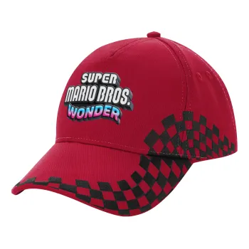 Super mario wonder, Adult Cap RACING Ultimate Red/Black, (100% COTTON DRILL, ADULT, UNISEX, ONE SIZE ADULT)