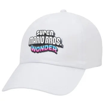 Super mario wonder, Καπέλο Ενηλίκων Baseball Λευκό 5-φύλλο (POLYESTER, ΕΝΗΛΙΚΩΝ, UNISEX, ONE SIZE)